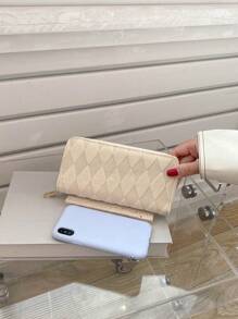 Mini Fashionable Geometric Textured Zipper PU For Women Wallet Purse Wallet Long Wallet - White - View 6