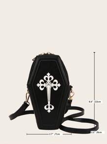 Bolso Con Forma De Ataúd Gótico Para Mujer, Bolso De Hombro Pequeño Para Teléfono Celular Con Estilo Y2k, Bolso Cruzado Novedoso Para Fiestas Y Viajes, Con Patrón De Cruz Punk De Moda Y Cinturones De Cintura Para Compras Y Viajes - Negro - Ver 4