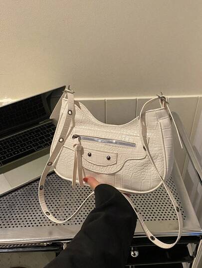 鱷魚壓紋流浪包鉚釘細節PU皮革