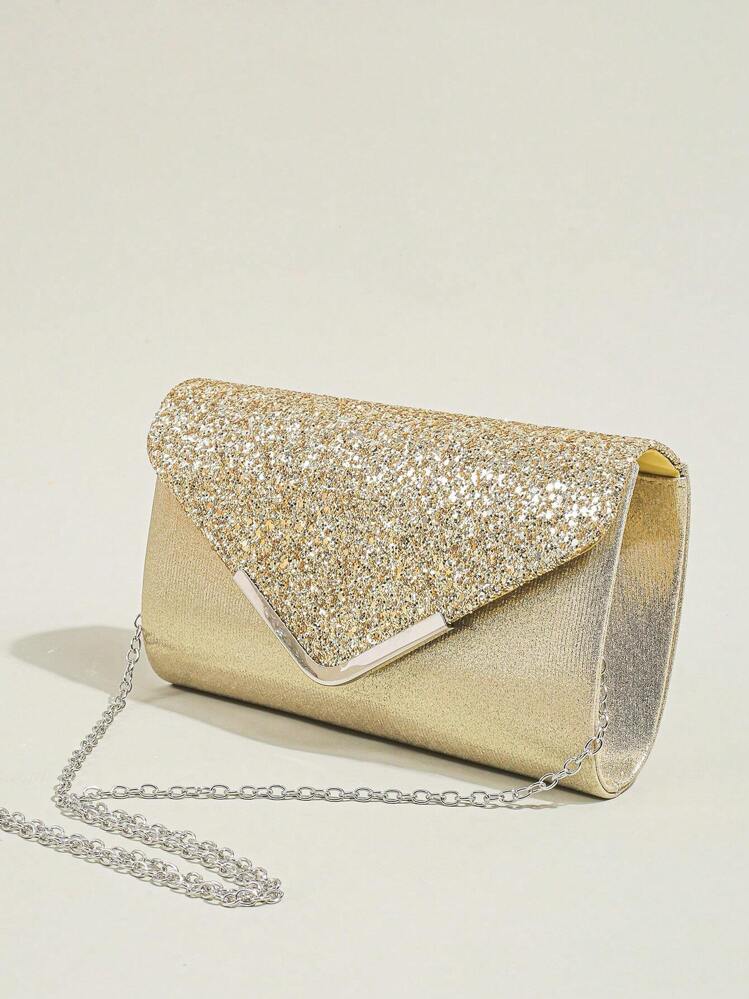 Women Fashion Prom Glitter Sequin Clutch Purse Chain Shoulder Cross Body Bag For Party Glamorous Elegant Exquisite Small Sparkling Evening Envelope Clutch Bag For Party Dinner Bag Clutch Bag For Party...