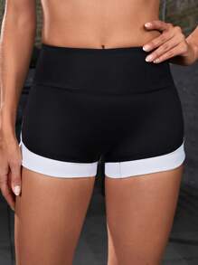 Powerista Colourblock Wideband Waist Sports Shorts - Black and White - View 5
