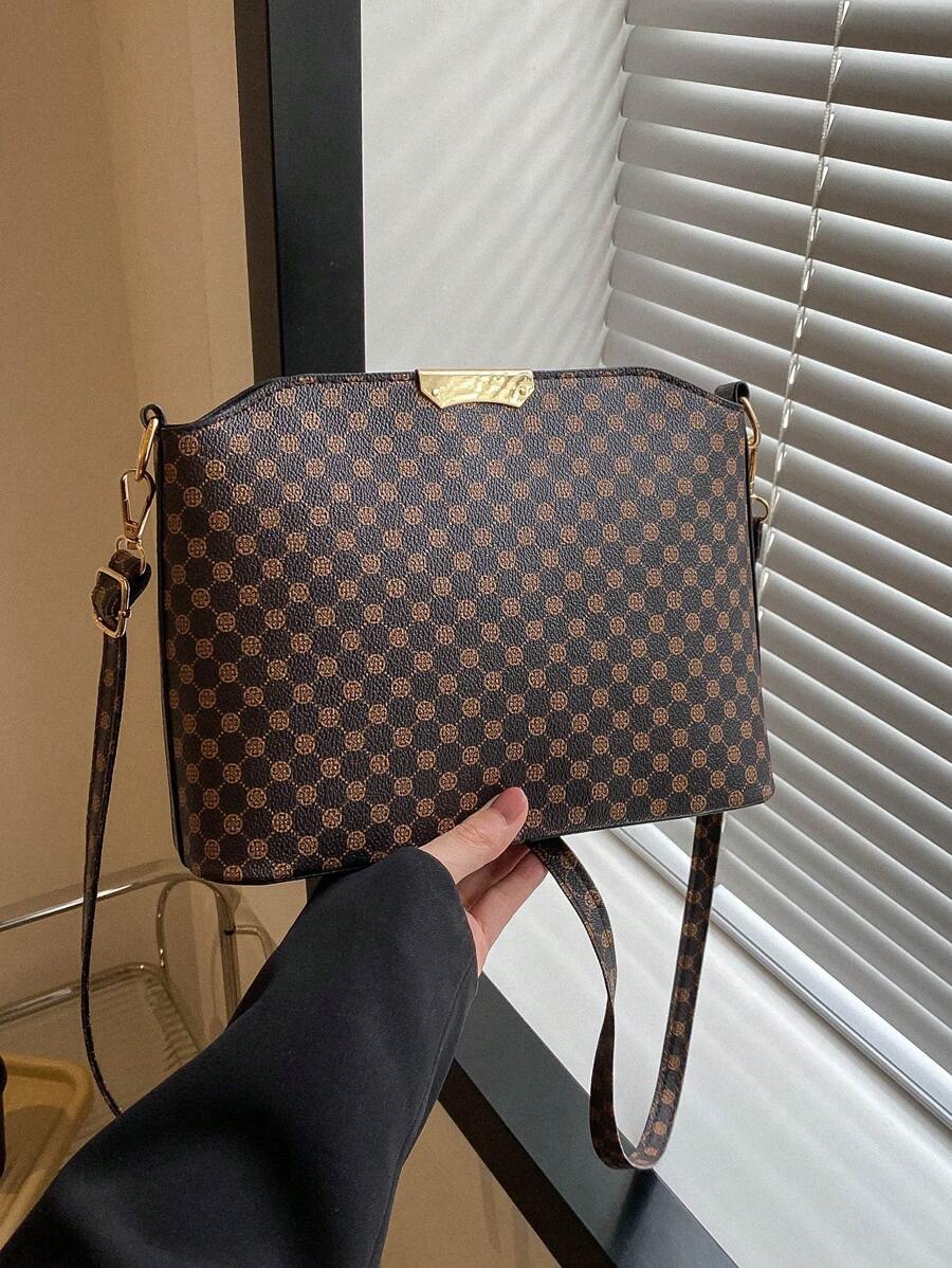 Bolso domo trébol patrón PU de moda - Café integral - Ver 1