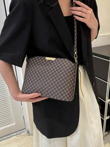 Bolso domo trébol patrón PU de moda - Café integral - Ver 2