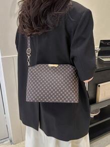 Bolso domo trébol patrón PU de moda - Café integral - Ver 5