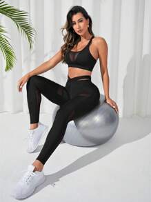 Easithlete 網眼插入式健身套裝 - 黑色 - 查看 1