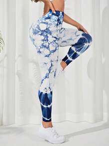 Yoga Trendy 紮染收復運動打底褲 - 藍白色 - 查看 4