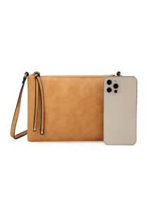 休閒信封斜挎包復古設計手提包PU皮革女士單肩包 - 卡其色 - 查看 4