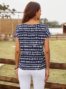 EMERY ROSE Allover Print Batwing Sleeve Blouse - Blue and White - View 2