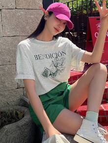 DAZY Letter Graphic Drop Shoulder Tee - Light Grey - View 4