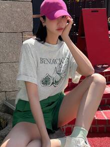 DAZY Letter Graphic Drop Shoulder Tee - Light Grey - View 3