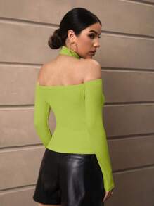 SHEIN Privé Solid Criss Cross Halter Neck Tee