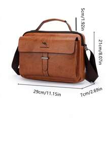 袋鼠圖案經典公事包PU皮革棕色