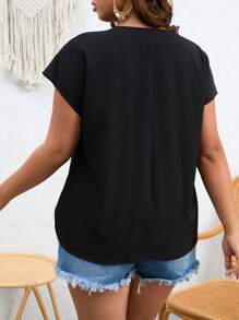 SHEIN LUNE Áo sơ mi Plus Size Ngọc trai Trọn gói màu trơn Thanh lịch - màu đen - Xem 2