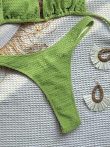 SHEIN Swim Summer Beach Ring Linked Halter Triangle Bikini Set - Lime Green - View 5