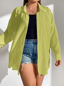 SHEIN EZwear 大碼落肩袖前紐扣襯衫