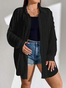 SHEIN EZwear 大碼落肩袖前紐扣襯衫