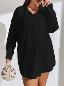 SHEIN EZwear 大碼落肩袖前紐扣襯衫