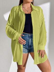 SHEIN EZwear 大碼落肩袖前紐扣襯衫