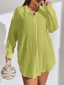 SHEIN EZwear 大碼落肩袖前紐扣襯衫