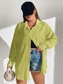 SHEIN EZwear 大碼落肩袖前紐扣襯衫