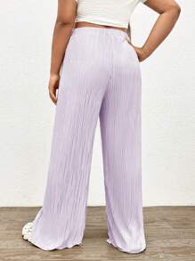 SHEIN EZwear 大碼腰部打結褶皺闊腿褲 - 紫丁香色 - 查看 2