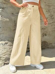 SHEIN EZwear Plus Wide Leg Trousers - Khaki - View 3