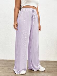 SHEIN EZwear 大碼腰部打結褶皺闊腿褲 - 紫丁香色 - 查看 4