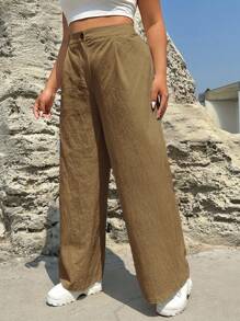 SHEIN EZwear Plus Wide Leg Pants - Brown - View 3