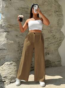 SHEIN EZwear Plus Wide Leg Pants - Brown - View 5