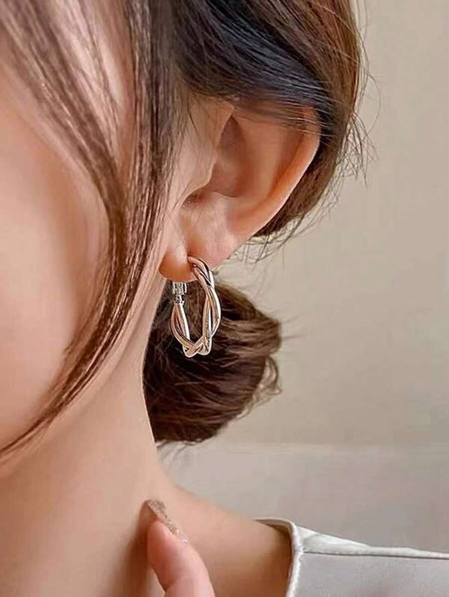 1 Đôi Vintage Thời Trang Xoắn Chéo Bện Đôi Khuyên Tai Vòng Cho Nữ, Quà Tặng Ngày Lễ
