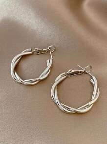 1 Đôi Vintage Thời Trang Xoắn Chéo Bện Đôi Khuyên Tai Vòng Cho Nữ, Quà Tặng Ngày Lễ - Bạc - Xem 4