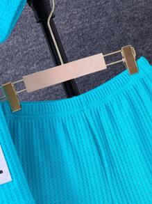 SHEIN Bộ hai mảnh Trai Đắp vá Gân đan Lá thư Giải trí - Màu xanh bạc hà - Xem 4