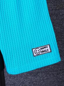 SHEIN Bộ hai mảnh Trai Đắp vá Gân đan Lá thư Giải trí - Màu xanh bạc hà - Xem 7