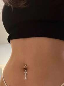 Cubic Zirconia Butterfly Decor Belly Ring - Gold - View 1