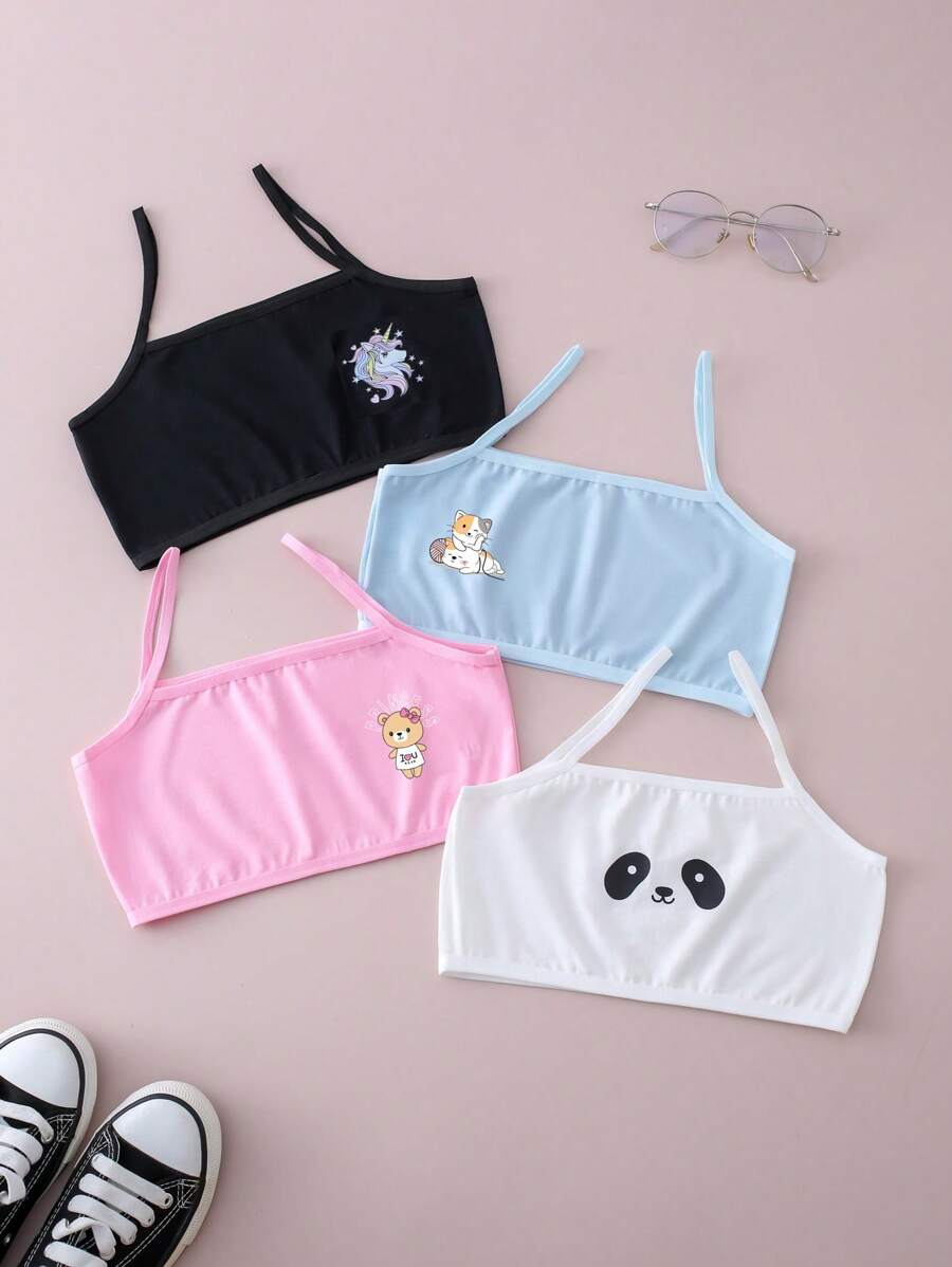 女孩4入組卡通圖案無鋼圈內衣 - 彩色 - 查看 1