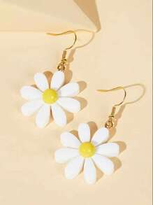 1pair Sweet Style Seashell & Pearl Dangle Earrings For Women - White - View 1