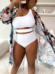 Swim Lushoire Plus Tropical Print Open Front Kimono - Multicolor - View 3