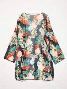 Swim Lushoire Plus Tropical Print Open Front Kimono - Multicolor - View 7