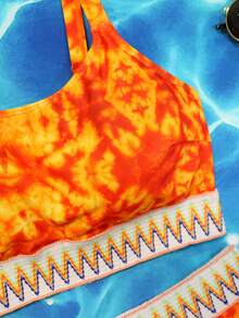 SHEIN Swim Curve 加大尺碼Tie Dye Chevron Tape比基尼套裝，適用於夏季海灘 - 彩色 - 查看 8
