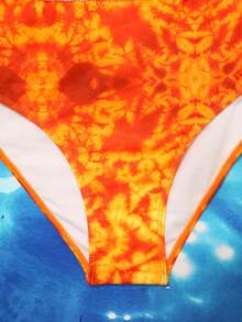 SHEIN Swim Curve 加大尺碼Tie Dye Chevron Tape比基尼套裝，適用於夏季海灘 - 彩色 - 查看 9