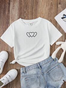 SHEIN Camiseta con estampado de corazón para adolescentes, adecuada para uso casual diario - Blanco - Ver 1
