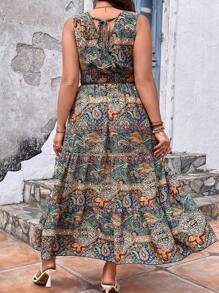 SHEIN VCAY Vestido con estampado de paisley bajo con fruncido - Multicolor - Ver 2