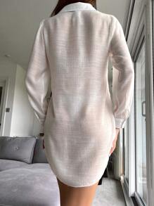 Swim Vcay Summer Beach Solid Button Front Curved Hem Kimono - White - View 2