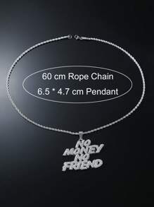 1pc Full Rhinestone No Money No Friend English Letter Pendant Necklace For Men Hip Hop Style Gift, For Jewelry Gift And Party - Silver - View 4