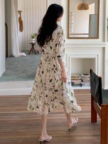 DAZY Floral Print Puff Sleeve Dress - Green - View 2