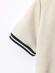 SHEIN 男童字母圖形條紋飾邊棒球領襯衫和短褲,不包括t恤 - 杏色 - 查看 4