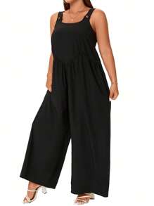 SHEIN LUNE Plus Solid Maxi Cami Jumpsuit - Black - View 3
