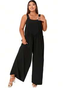 SHEIN LUNE Plus Solid Maxi Cami Jumpsuit - Black - View 4