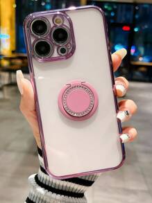 Vỏ điện thoại trong suốt có giá đỡ nhẫn - Màu tím - Xem 1