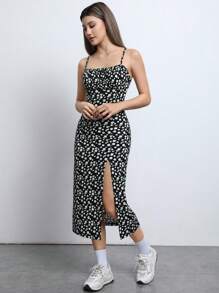 SHEIN EZwear 小花印花分裂大腿背心長夏裝連身裙 - 彩色 - 查看 4